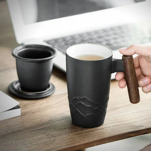 Vintage Mugs Ceramic Coffee Cup Large Capacity with Lid Mug Filter Handmade Office Luxury Cups Good Teaware Personalized Gift