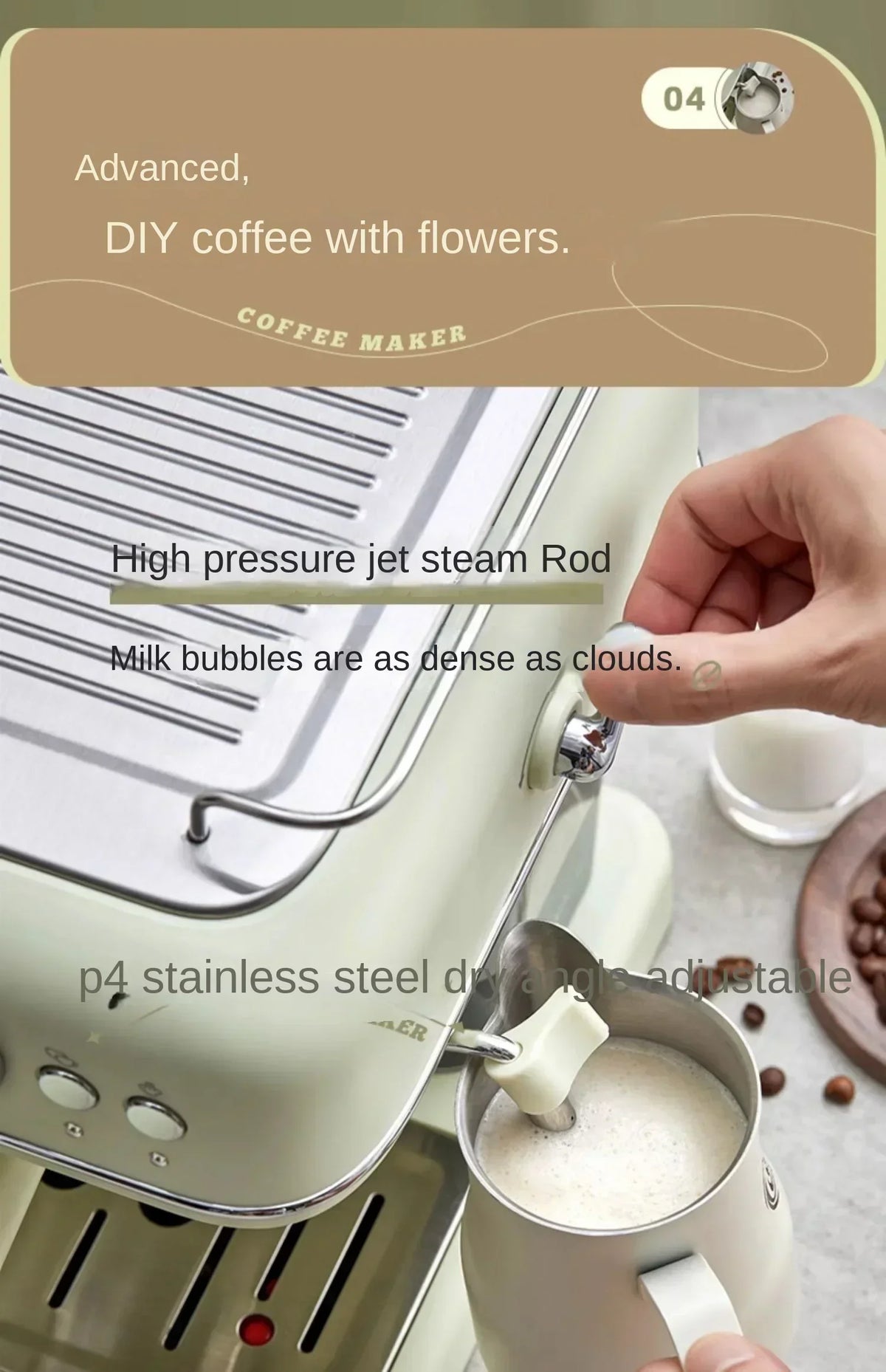 220V Bear Capsule Coffee Maker with Milk Frother, Semi-Automatic Espresso Machine CE