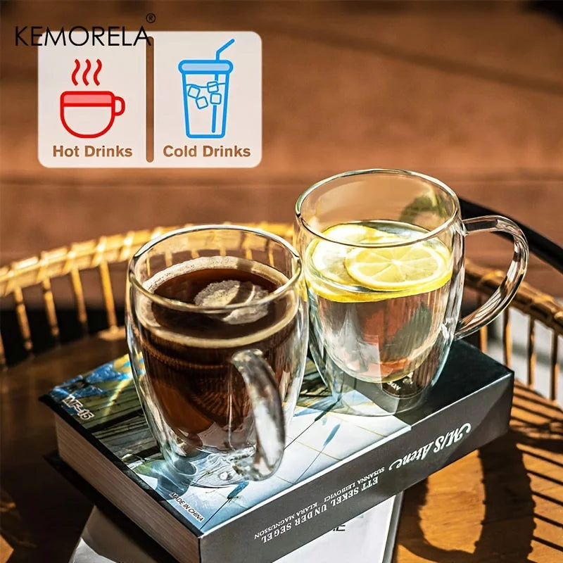 2/4/6PCS 350ML Double Wall Glass Coffee Mug With Handle Transparent Glass Cappuccino Cup Coffee Milk Tea Juice Tea Cup