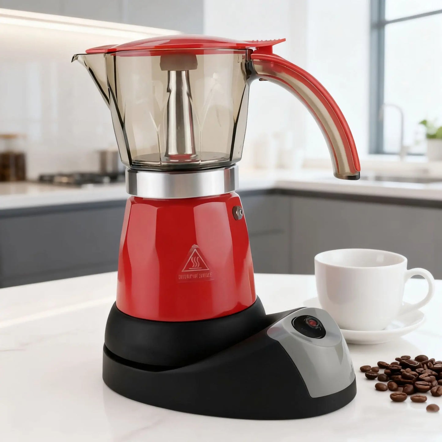 480W Electric Coffee Maker 300ml/6 Cups Home Aluminum Mocha Pot Portable Electric Italian Coffee Maker Percolator for Home Black