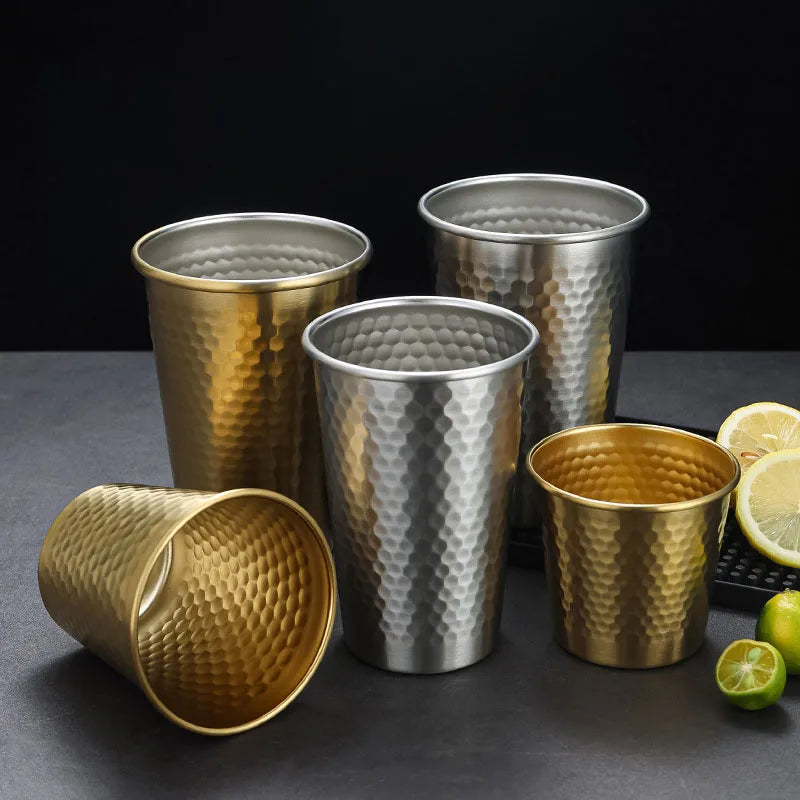 Single-layer Stainless Steel Beer Mugs 500ml Diamond Pattern Water Cup Korea Anti Fall Bar Restaurant Tumbler Drinking Set
