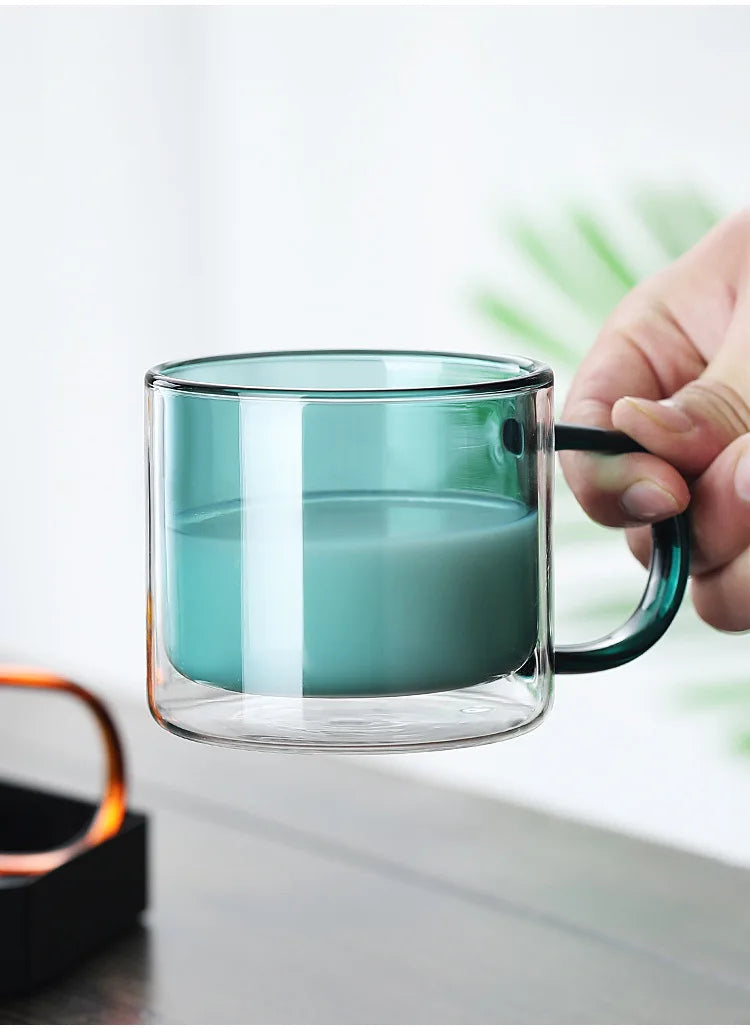 Double Wall Insulated Colorful Glass Cup Clear Espresso Coffee Mugs Handmade Beer Mug Tea Milk Whiskey Glass Cups Drinkware
