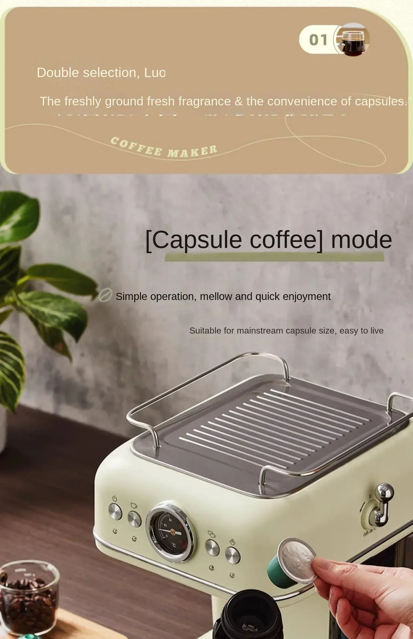 220V Bear Capsule Coffee Maker with Milk Frother, Semi-Automatic Espresso Machine CE
