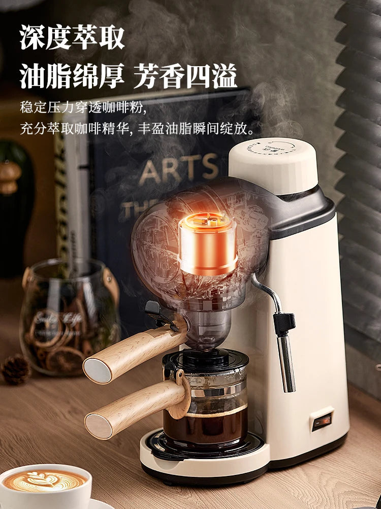 220V Bear Coffee Maker Small Home Espresso Semi Automatic Office All in One American Hand Grind Brew Machine