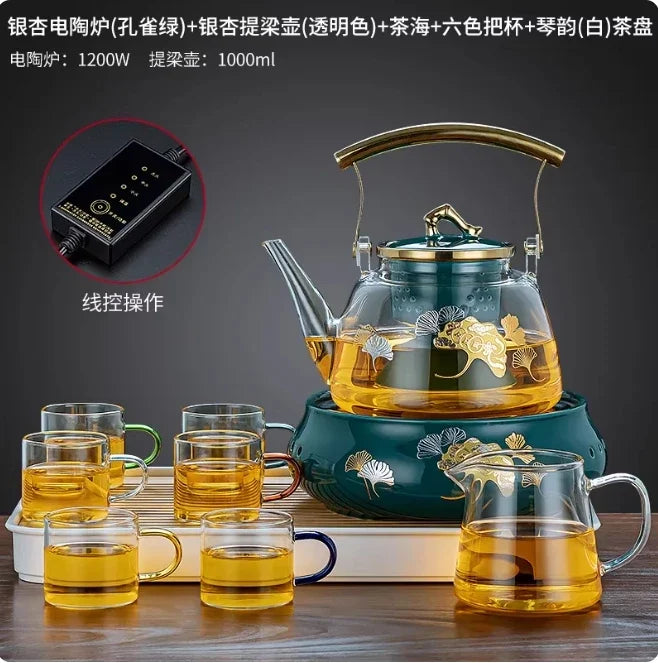 Electric Glass Teapot Kettle 220V with Induction Heating Plate for Quick Tea Water Boiling - Kitchen Tea Making Tool LYH