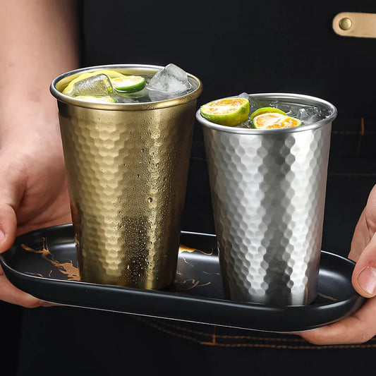 Single-layer Stainless Steel Beer Mugs 500ml Diamond Pattern Water Cup Korea Anti Fall Bar Restaurant Tumbler Drinking Set