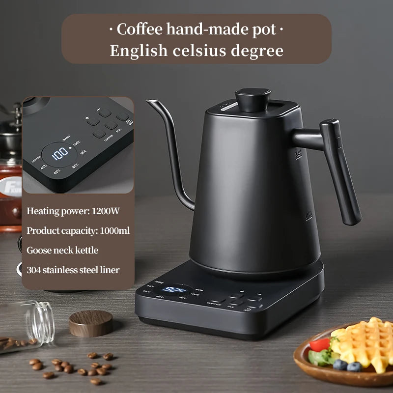 Electric Gooseneck Kettle 1000ML  Hand Brew Coffee Tea 1200W Pot Smart Teapot Temperature Control Pot Rapid Heating Kettle 220v