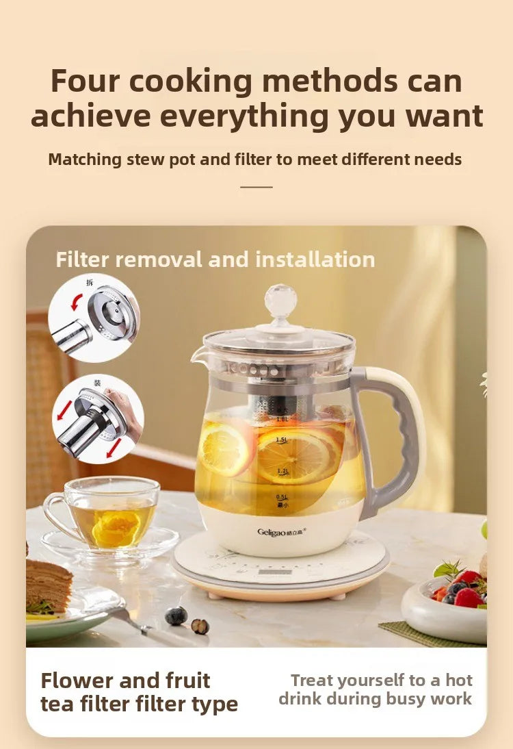220V Geligao Automatic Double Boiler Health Kettle Thick Glass Multi Function Electric Tea Maker