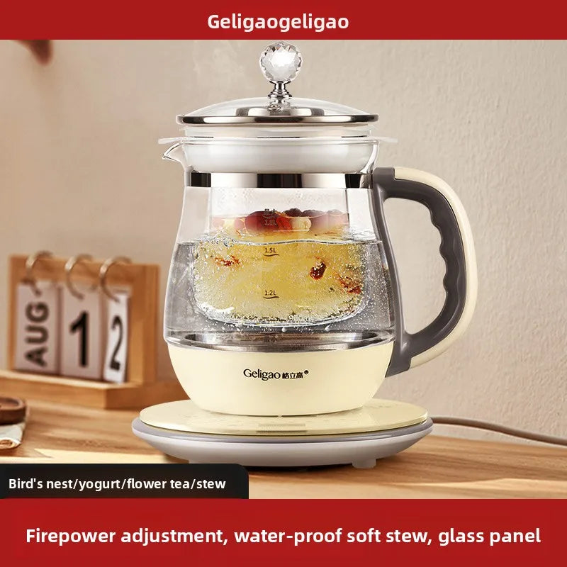 220V Geligao Automatic Double Boiler Health Kettle Thick Glass Multi Function Electric Tea Maker