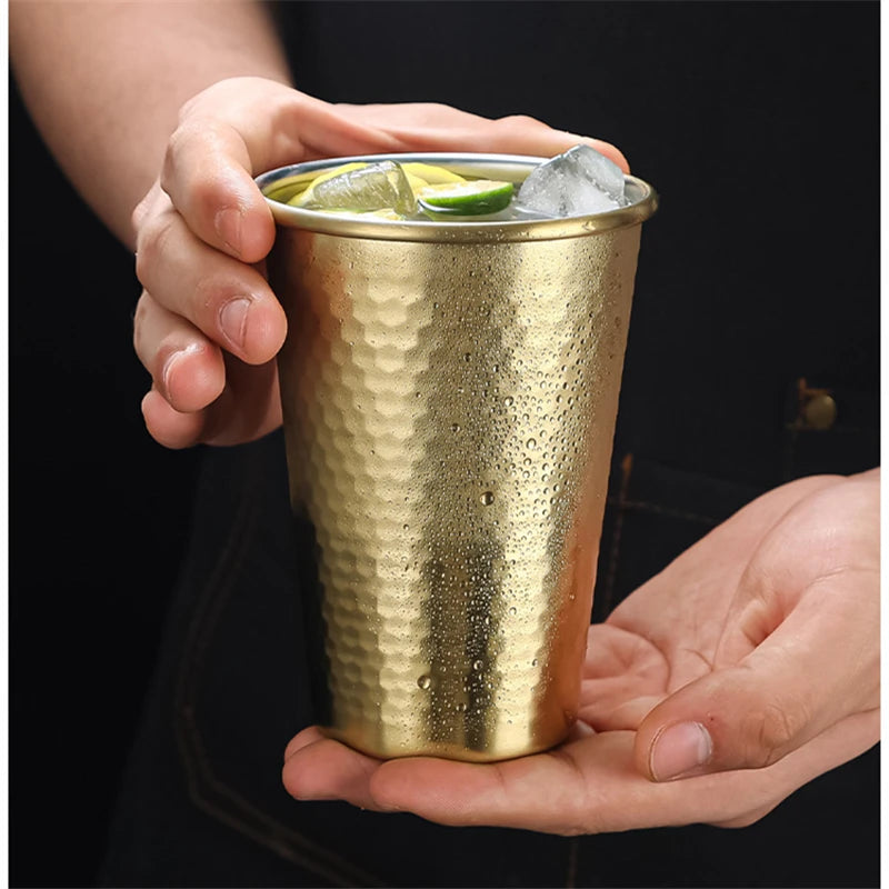 Single-layer Stainless Steel Beer Mugs 500ml Diamond Pattern Water Cup Korea Anti Fall Bar Restaurant Tumbler Drinking Set