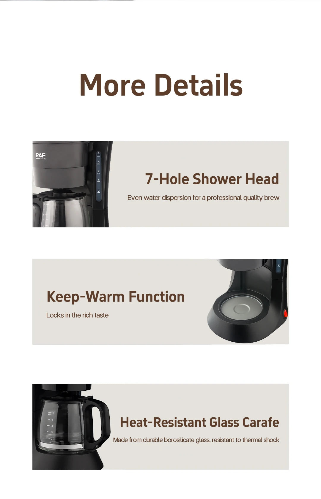 Drip Coffee Maker - Automatic Home Coffee Machine with Keep-Warm Function for American Coffee & Tea Brewing in Office