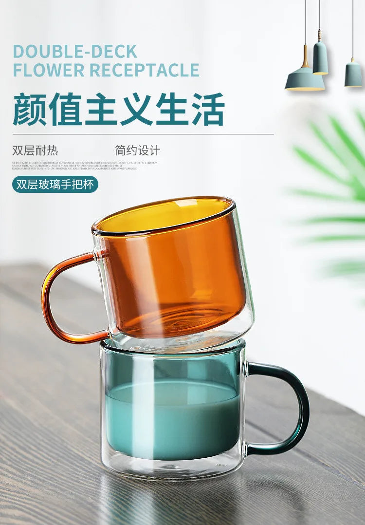 Double Wall Insulated Colorful Glass Cup Clear Espresso Coffee Mugs Handmade Beer Mug Tea Milk Whiskey Glass Cups Drinkware