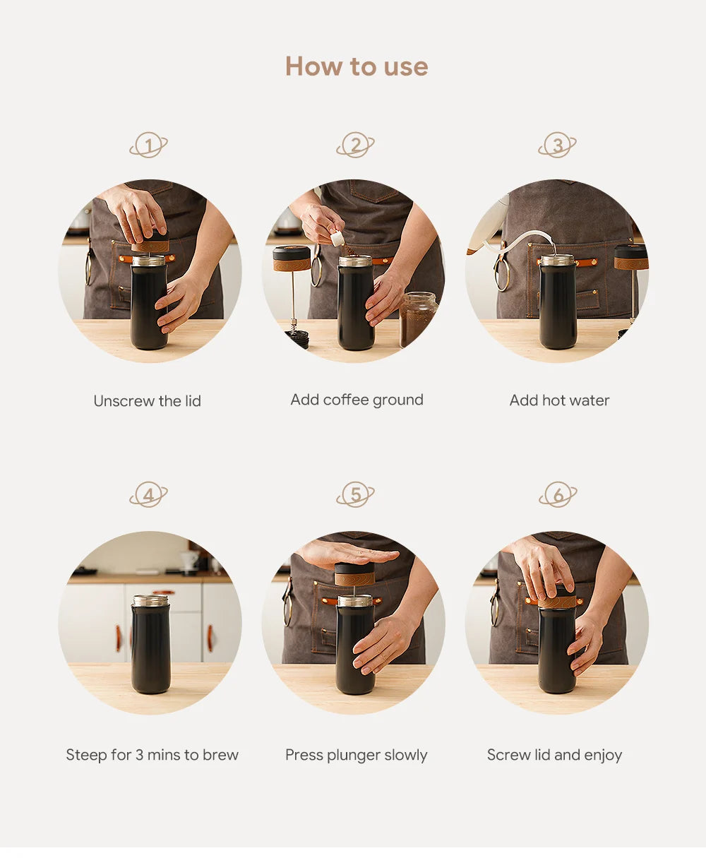 i Cafilas 12oz French Press Coffee Maker Vacuum Insulated Travel Coffee Mug Coffee Press Stainless Steel  Hot/Cold Brew