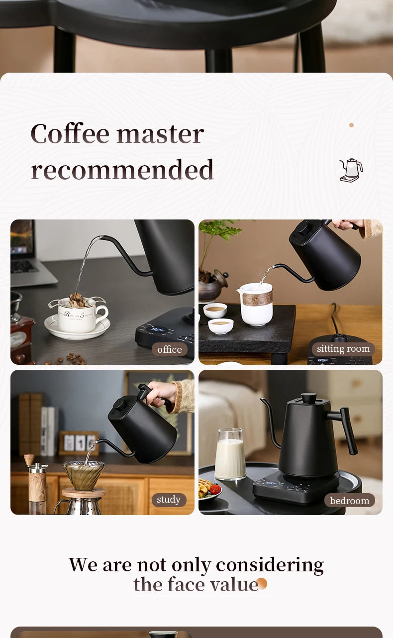 Electric Gooseneck Kettle 1000ML  Hand Brew Coffee Tea 1200W Pot Smart Teapot Temperature Control Pot Rapid Heating Kettle 220v