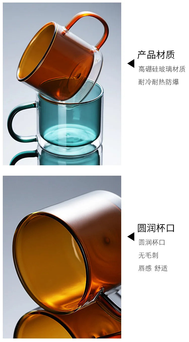 Double Wall Insulated Colorful Glass Cup Clear Espresso Coffee Mugs Handmade Beer Mug Tea Milk Whiskey Glass Cups Drinkware