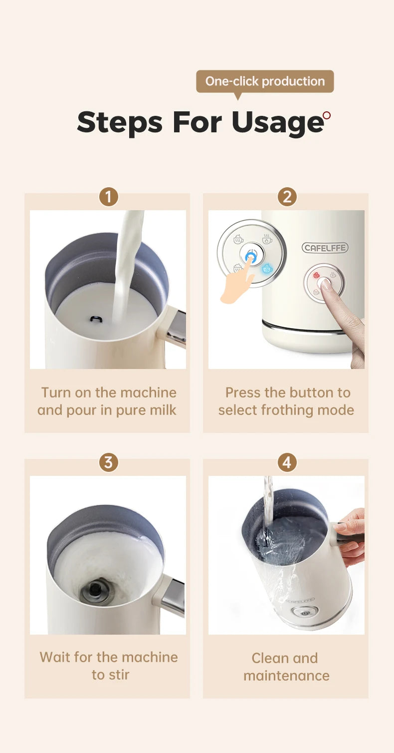 Cafelffe 4in1 Electric Milk Frother Frothing Foamer Chocolate Mixer Cold/Hot Latte Cappuccino Automatic foam milk heater Warmer