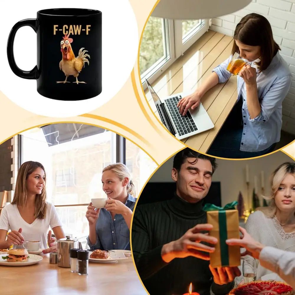 Coffee Mug Ceramic Funny F-Caw-F Chicken FCAWF Coffee Cup Mugs Farmhouse Themed Mug Animal Tea Cup Christmas Gift For Friends
