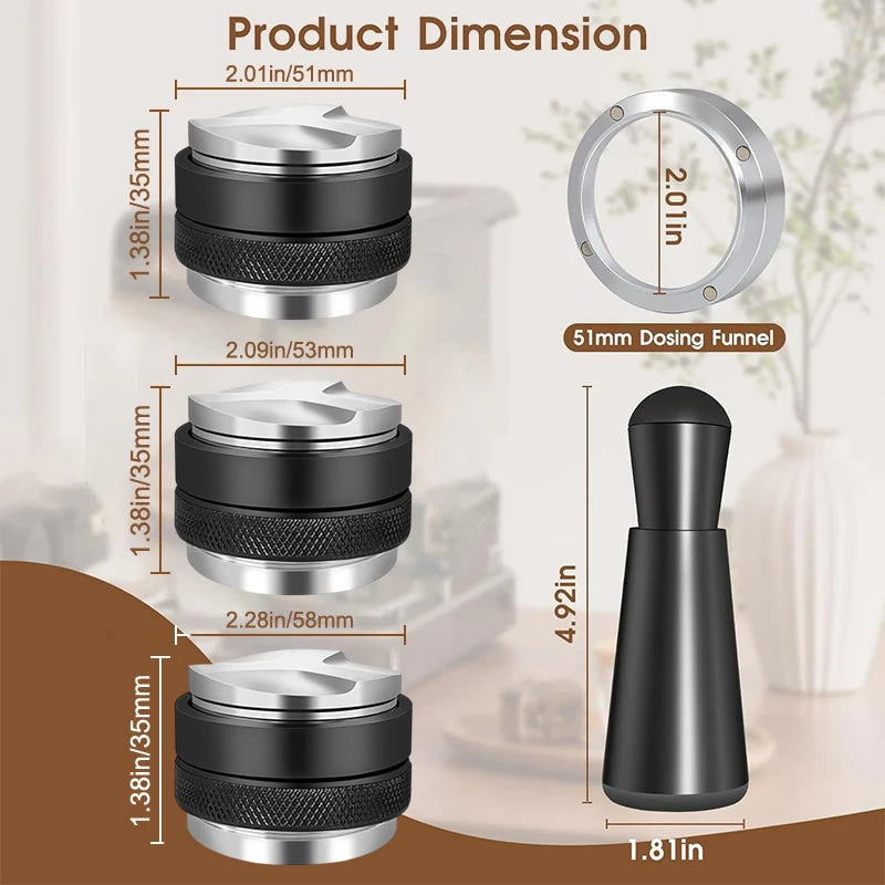 Coffee Enthusiast Set, 5PC Espresso Kit with Distributor, Tamper Leveler, WDT Tool, and Dosing Funnel, Suitable for 51/53/58 mm