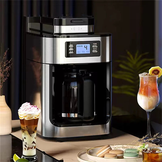 1500W Automatic Coffee Maker - Office/Home All-in-One Drip with Grinder, Fast Brew, Stainless Steel Black, Easy Clean