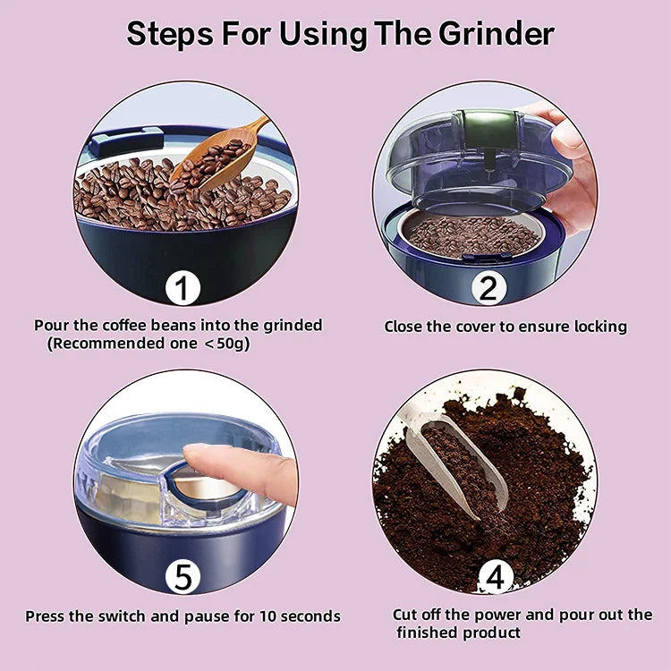 2025 New Portable Coffee Grinder Household Small Grain Grinder 8 Knife Stainless Steel Nut Bean Grain Grinding Mixer