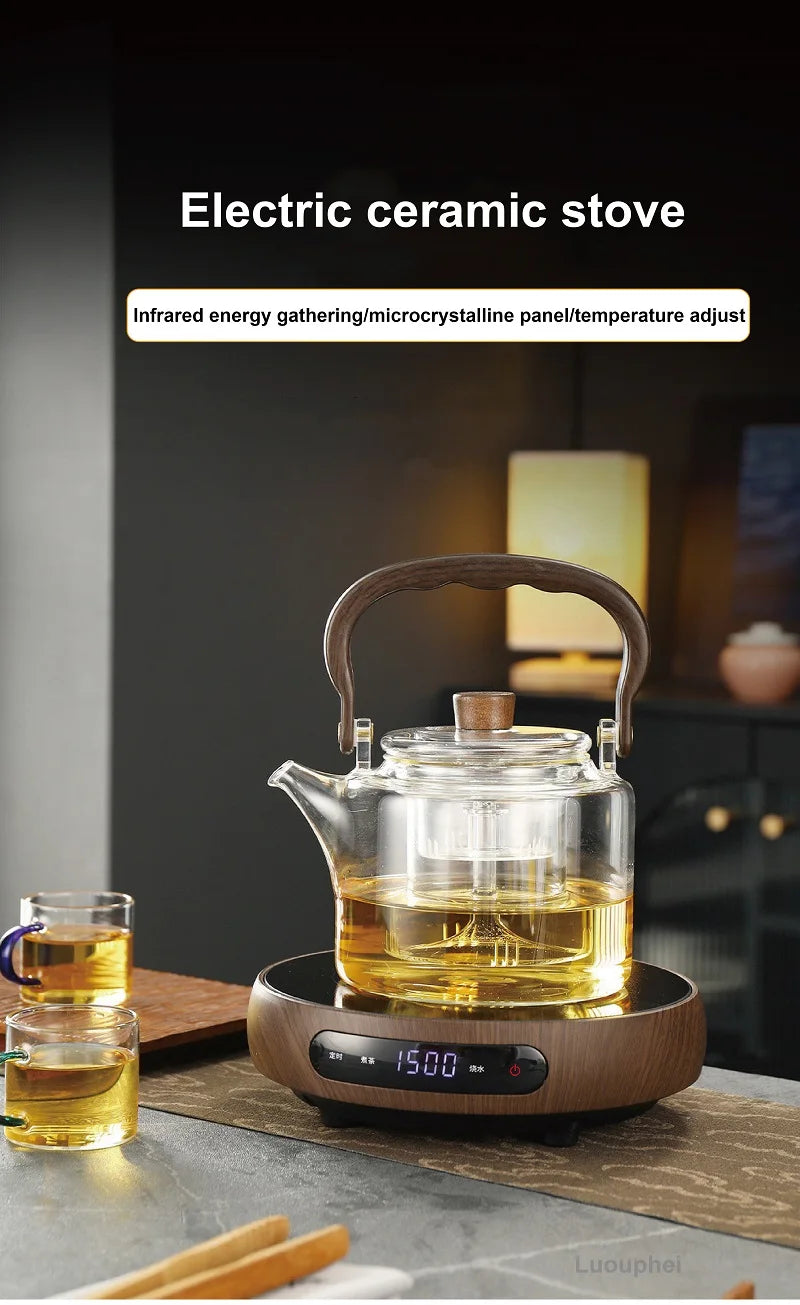 1500W Electric Ceramic Stove Smart Tea Stove Boiling Water Heater 8 Gear Heating Stove Office Timing Tea Maker Auto Keep Warm