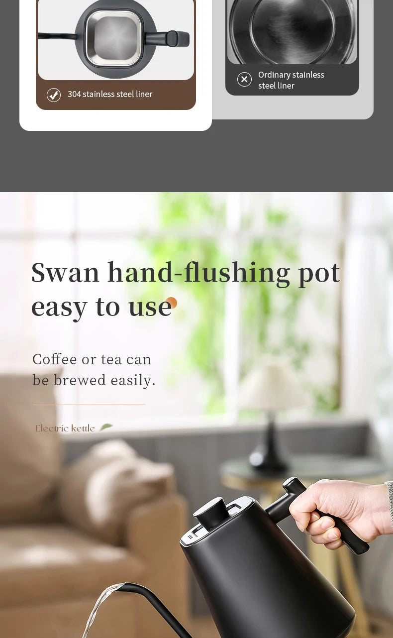Electric Gooseneck Kettle 1000ML  Hand Brew Coffee Tea 1200W Pot Smart Teapot Temperature Control Pot Rapid Heating Kettle 220v