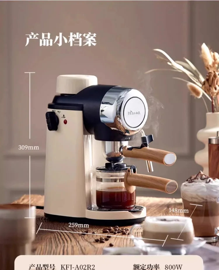 220V Bear Coffee Maker Small Home Espresso Semi Automatic Office All in One American Hand Grind Brew Machine