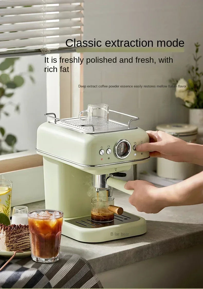 220V Bear Capsule Coffee Maker with Milk Frother, Semi-Automatic Espresso Machine CE
