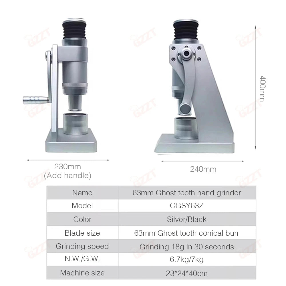 GZZT Z63 Manual Coffee Grinder 8-Core 63mm Conical Burr Grinder SOE Bean Miller Espresso with Hand Crank Grinding Machine