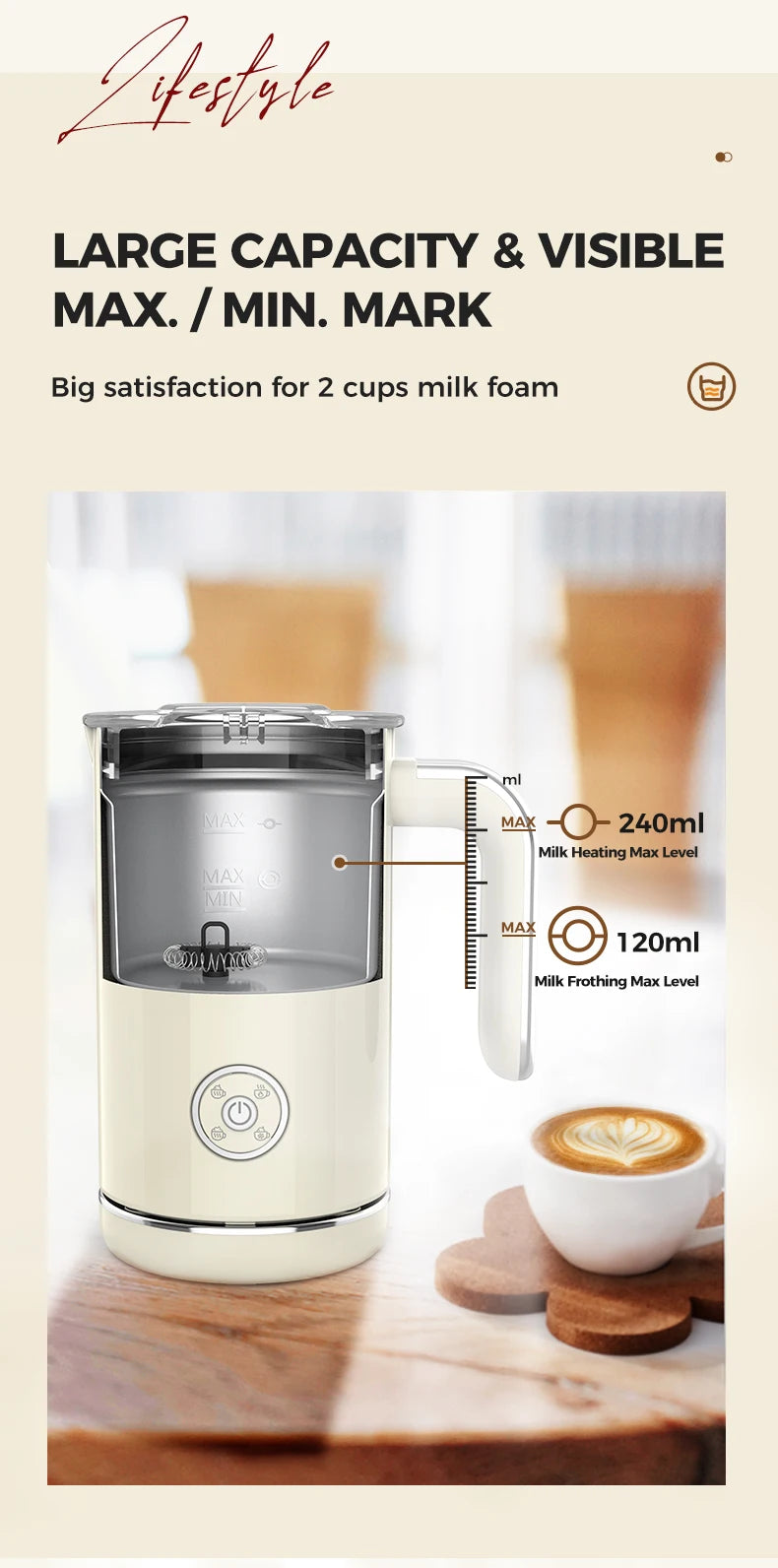 Cafelffe 4in1 Electric Milk Frother Frothing Foamer Chocolate Mixer Cold/Hot Latte Cappuccino Automatic foam milk heater Warmer