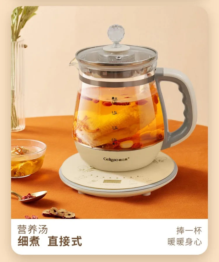 220V Geligao Automatic Double Boiler Health Kettle Thick Glass Multi Function Electric Tea Maker