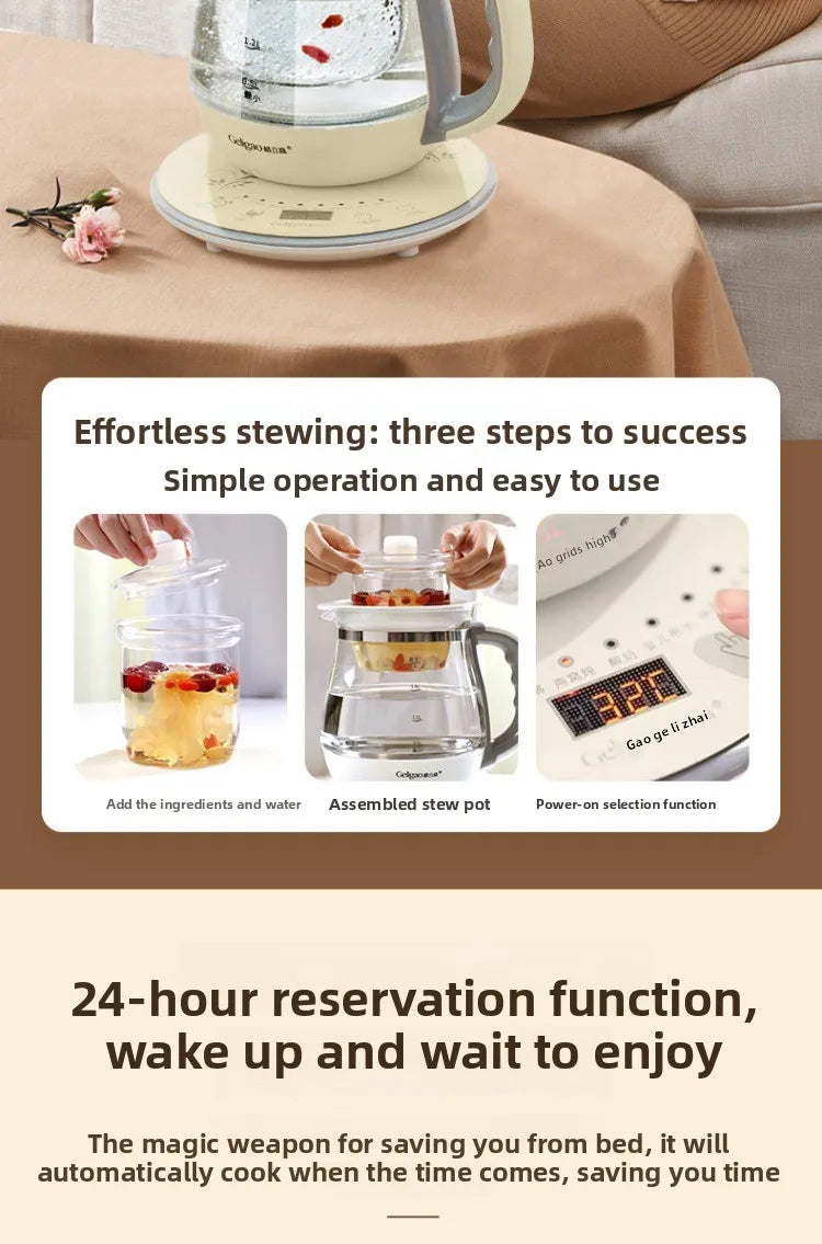 220V Geligao Automatic Double Boiler Health Kettle Thick Glass Multi Function Electric Tea Maker