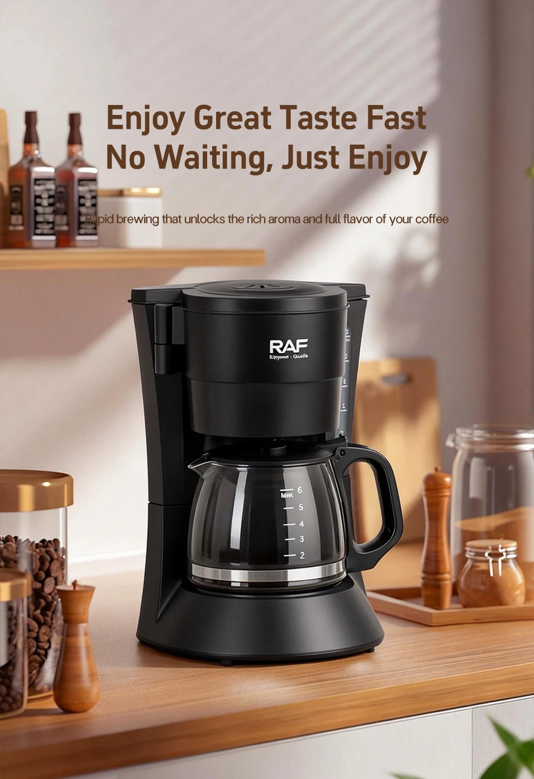 Drip Coffee Maker - Automatic Home Coffee Machine with Keep-Warm Function for American Coffee & Tea Brewing in Office