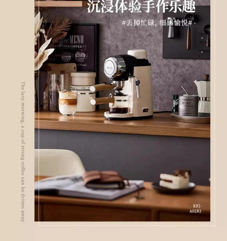 220V Bear Coffee Maker Small Home Espresso Semi Automatic Office All in One American Hand Grind Brew Machine