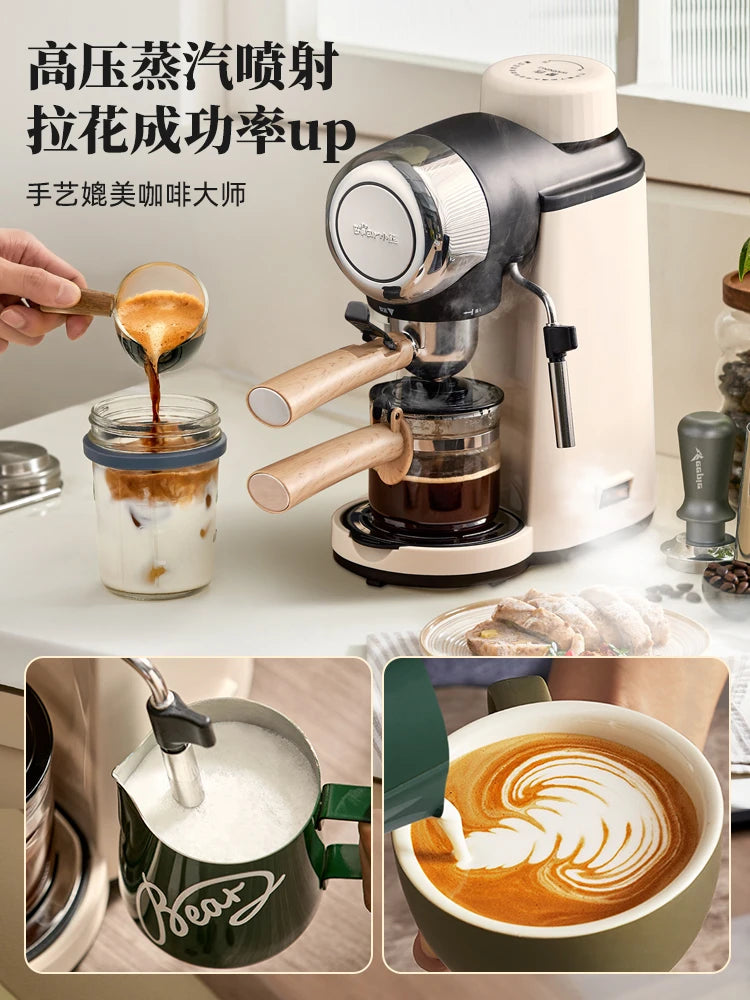 220V Bear Coffee Maker Small Home Espresso Semi Automatic Office All in One American Hand Grind Brew Machine
