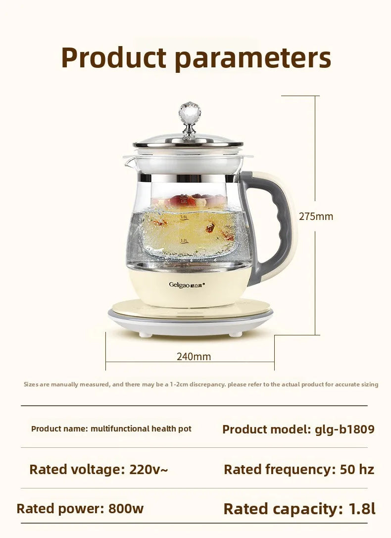 220V Geligao Automatic Double Boiler Health Kettle Thick Glass Multi Function Electric Tea Maker