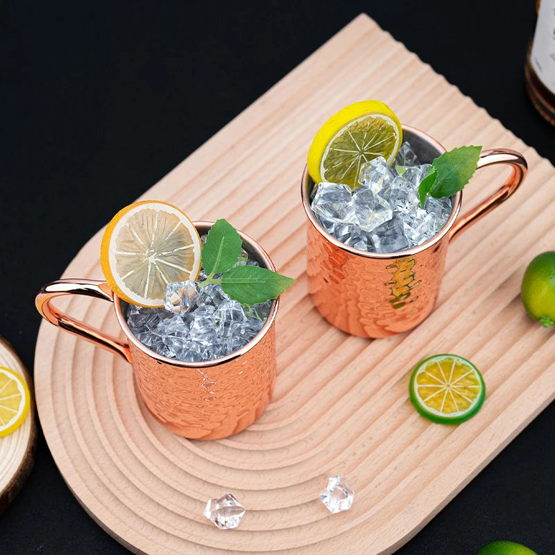 100% Copper Moscow Mule Mug Cocktail Wine Cup Hammered Coppery Beer Mugs Coffee Mug Milk Cup Bar Cup Drinkware Durable