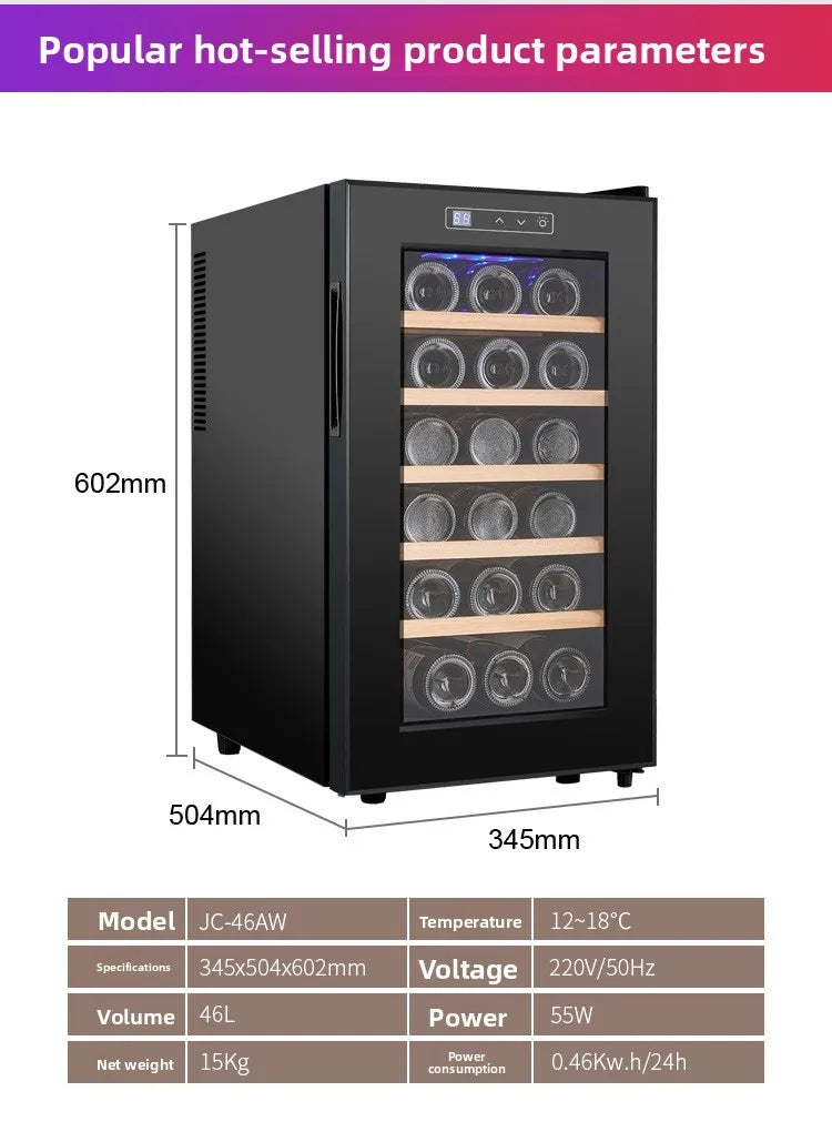 18 Bottle Wine Cooler Refrigerator , Quiet Freestanding Wine Fridge for Home/Office, 12℃-18℃ Adjustable Temperature,Glass Door