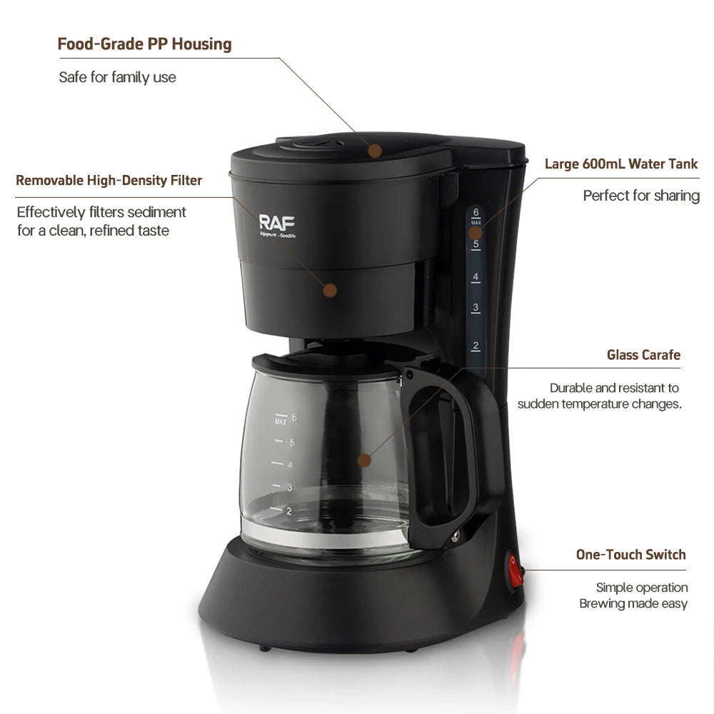 Drip Coffee Maker - Automatic Home Coffee Machine with Keep-Warm Function for American Coffee & Tea Brewing in Office