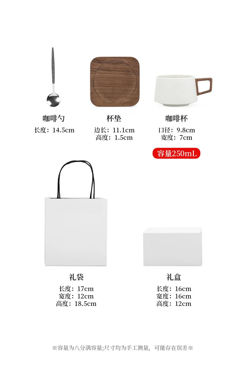 Coffee Cup Solid Wood Coaster Set Ceramic High-grade Exquisite Household Drinking Mug Milk Cup
