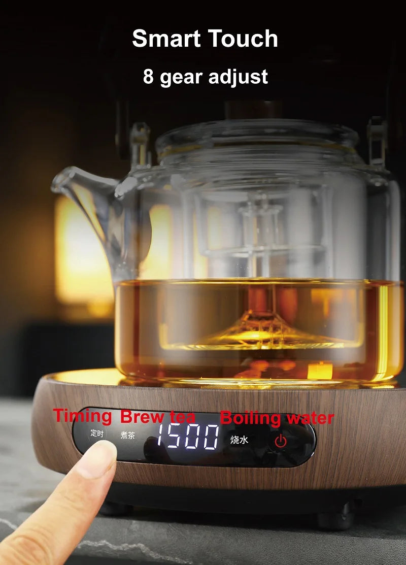 1500W Electric Ceramic Stove Smart Tea Stove Boiling Water Heater 8 Gear Heating Stove Office Timing Tea Maker Auto Keep Warm