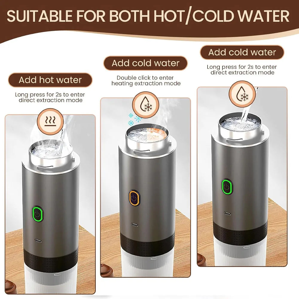 Portable Espresso Machine Mini Espresso Maker Self Heating Coffee Maker Compatible with Ground Coffee Capsule for Camping