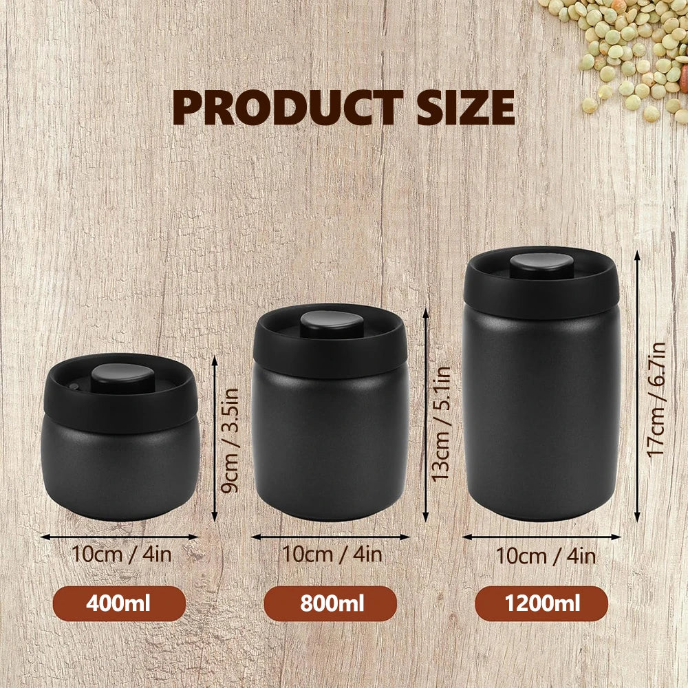 Coffee Sealed Can Stainless Steel Manual Vacuum Storage Container Jar Canister for Coffee Beans Outdoor Camping Kitchen Barista