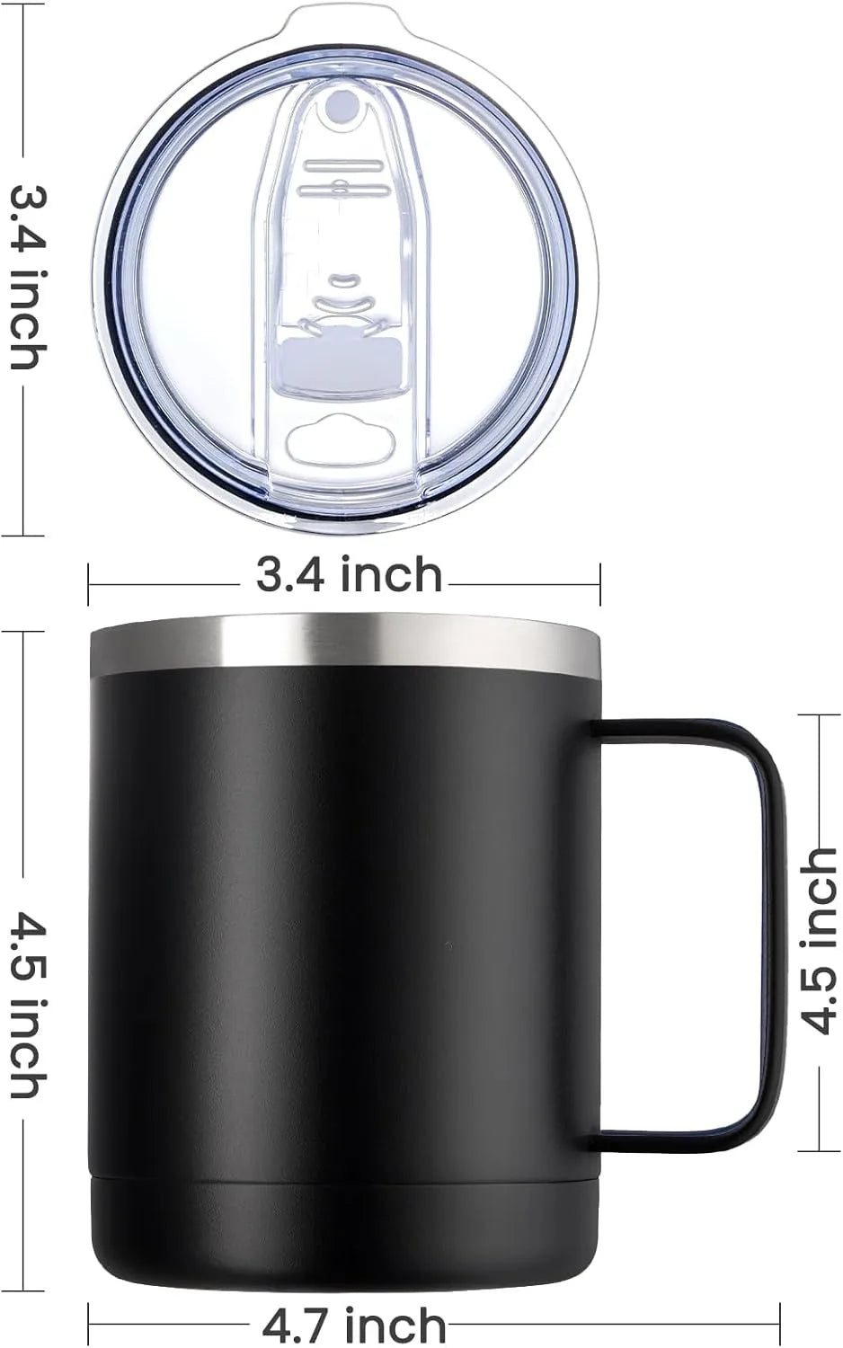 12oz Coffee Mug with Handle Sliding Lid,Stainless Steel Travel Tumbler Cup Double Insulated Camping Cup for Hot & Cold Drink Tea