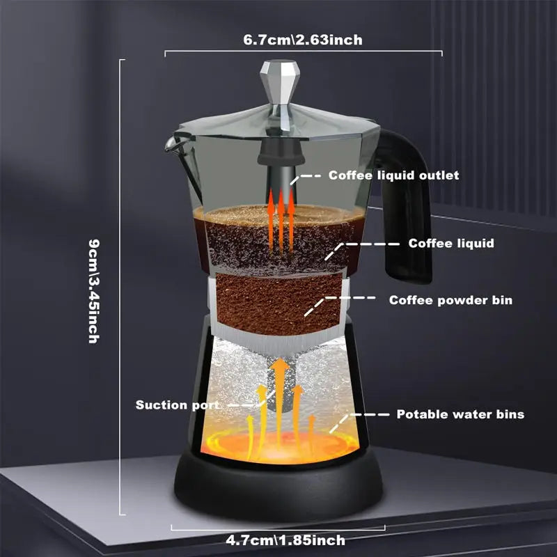 480W Electric Coffee Maker 300ml/6 Cups Home Aluminum Mocha Pot Portable Electric Italian Coffee Maker Percolator for Home Black