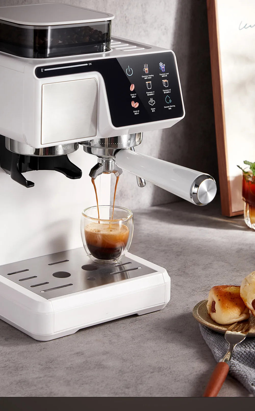 2-in-1 Cold & Hot Coffee Maker with Built-in Grinder & Milk Frother | Compact Espresso Machine for Home, Office & Small Cafés