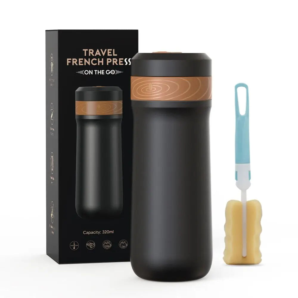 i Cafilas 12oz French Press Coffee Maker Vacuum Insulated Travel Coffee Mug Coffee Press Stainless Steel  Hot/Cold Brew