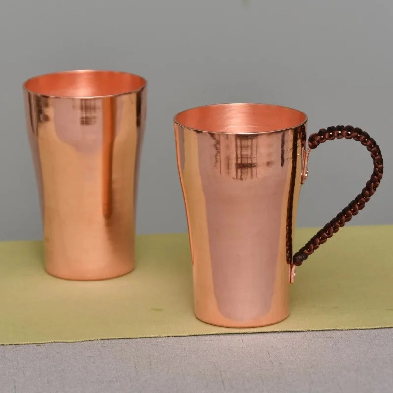 Handcrafted Pure Copper Beer Milk Mug Weave Handle Thickened Water Moscow Mule 400 ml Cup Dessert Cafe Drinkware Couple Gifts