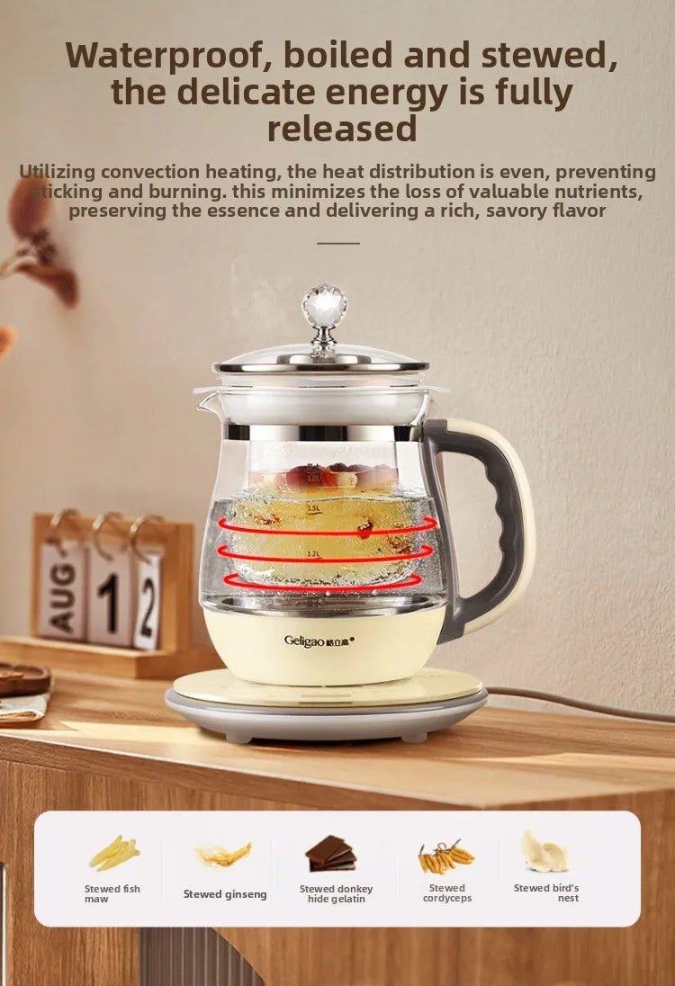 220V Geligao Automatic Double Boiler Health Kettle Thick Glass Multi Function Electric Tea Maker