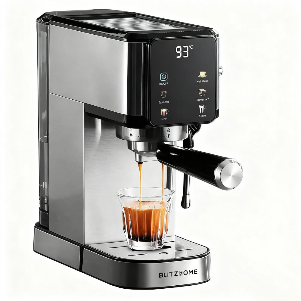 BlitzHome CM5105 Semi-Automatic Espresso Coffee Machine 20Bar 1350W with Touchscreen Control Cup Warmer 1L Removable Water Tank